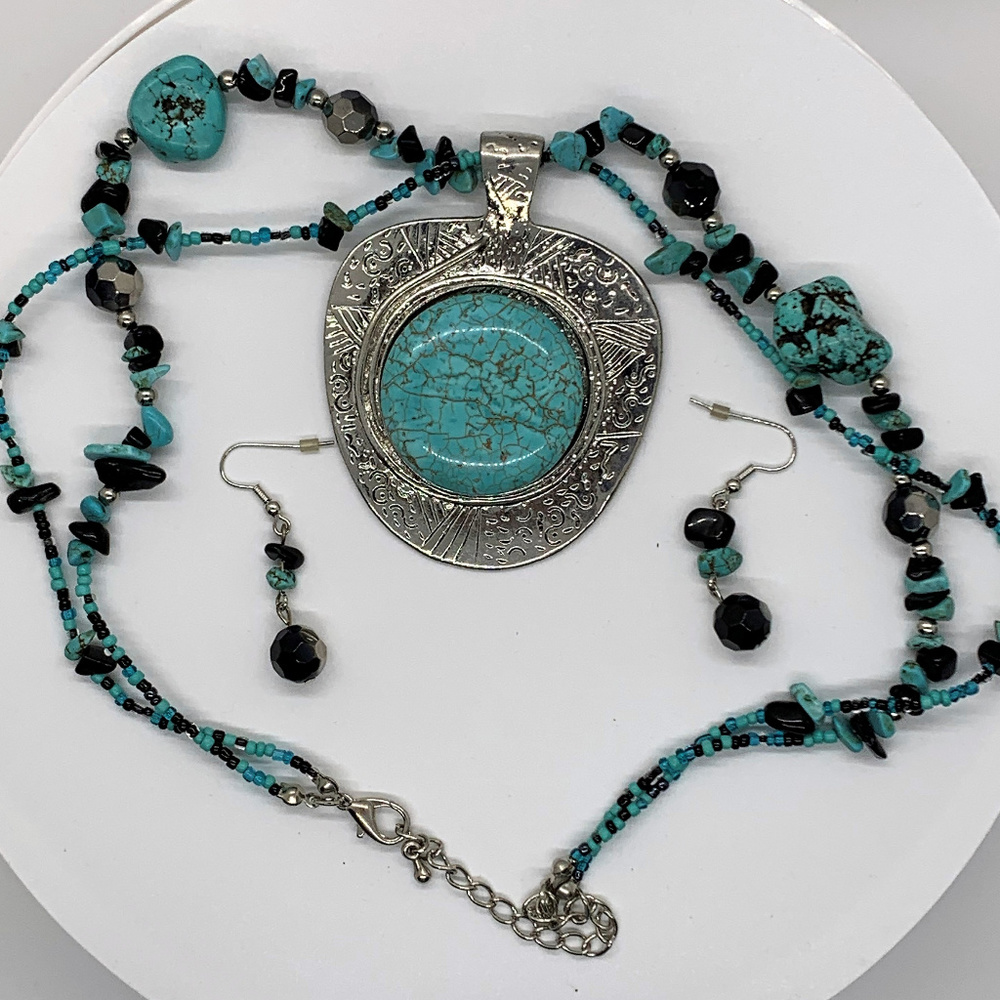 Opaque Turquoise Stone Necklace and Earring Set